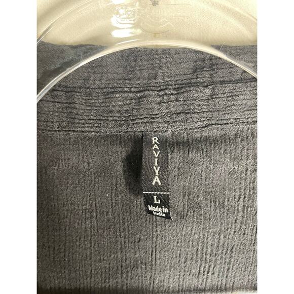 Raviya Black Button Down Gauzy Cotton Mini Shirt Dress Swim Cover Size Large - Picture 2 of 4